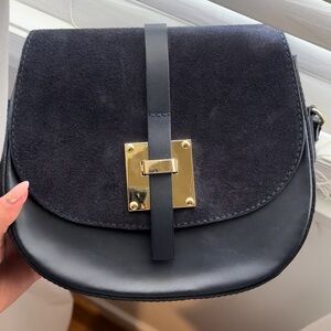Italian Leather and Suede Crossbody - Navy